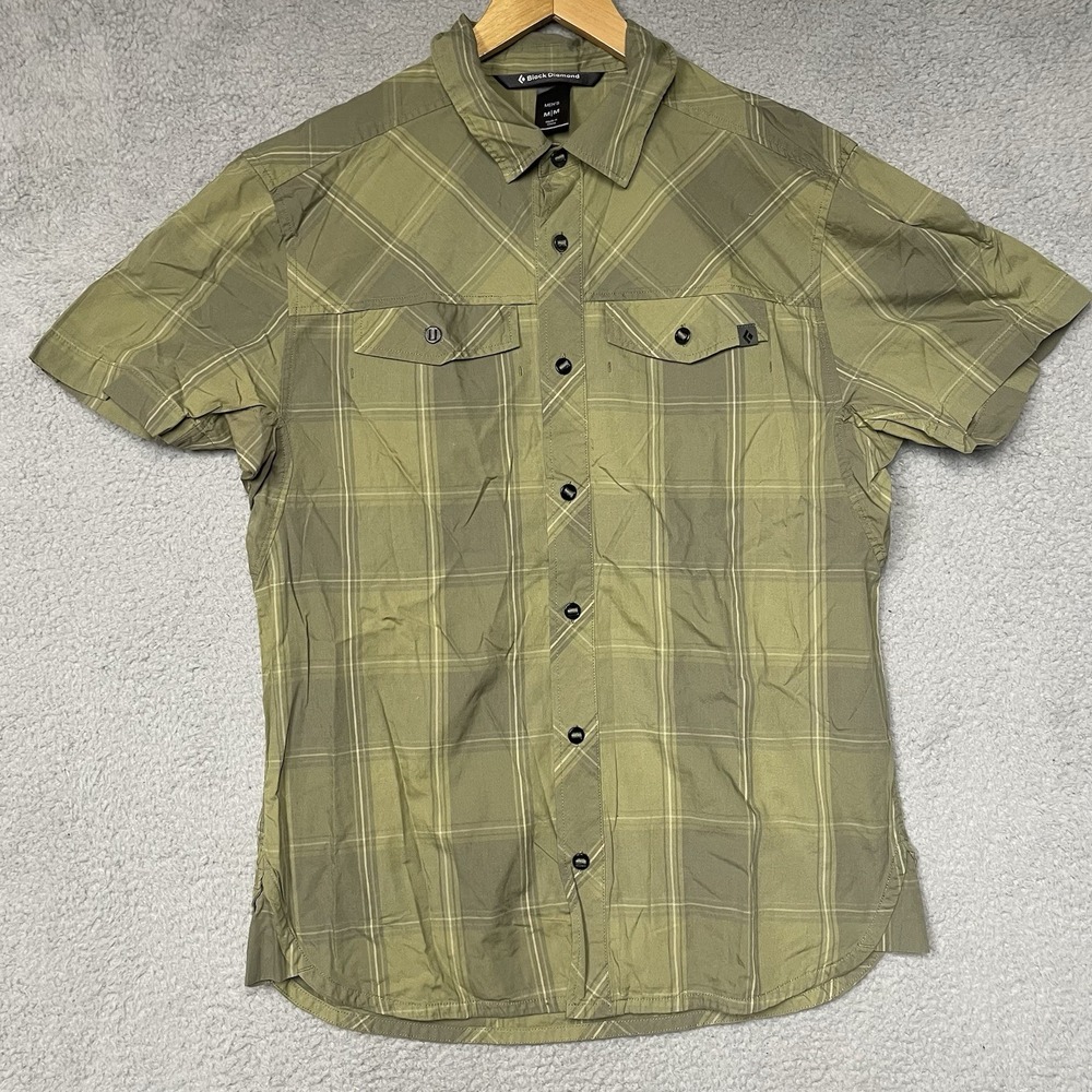 Black Diamond Technician Shirt Men M Green Plaid Short Sleeve Button Up